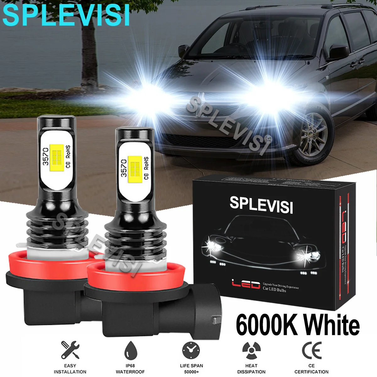 2x70W White Car LED Headlight Low Beam Bulbs 6000K For Dodge Grand Caravan 2011-17 Dodge Ram 1500 2500 3500 Dodge Charger 11-14