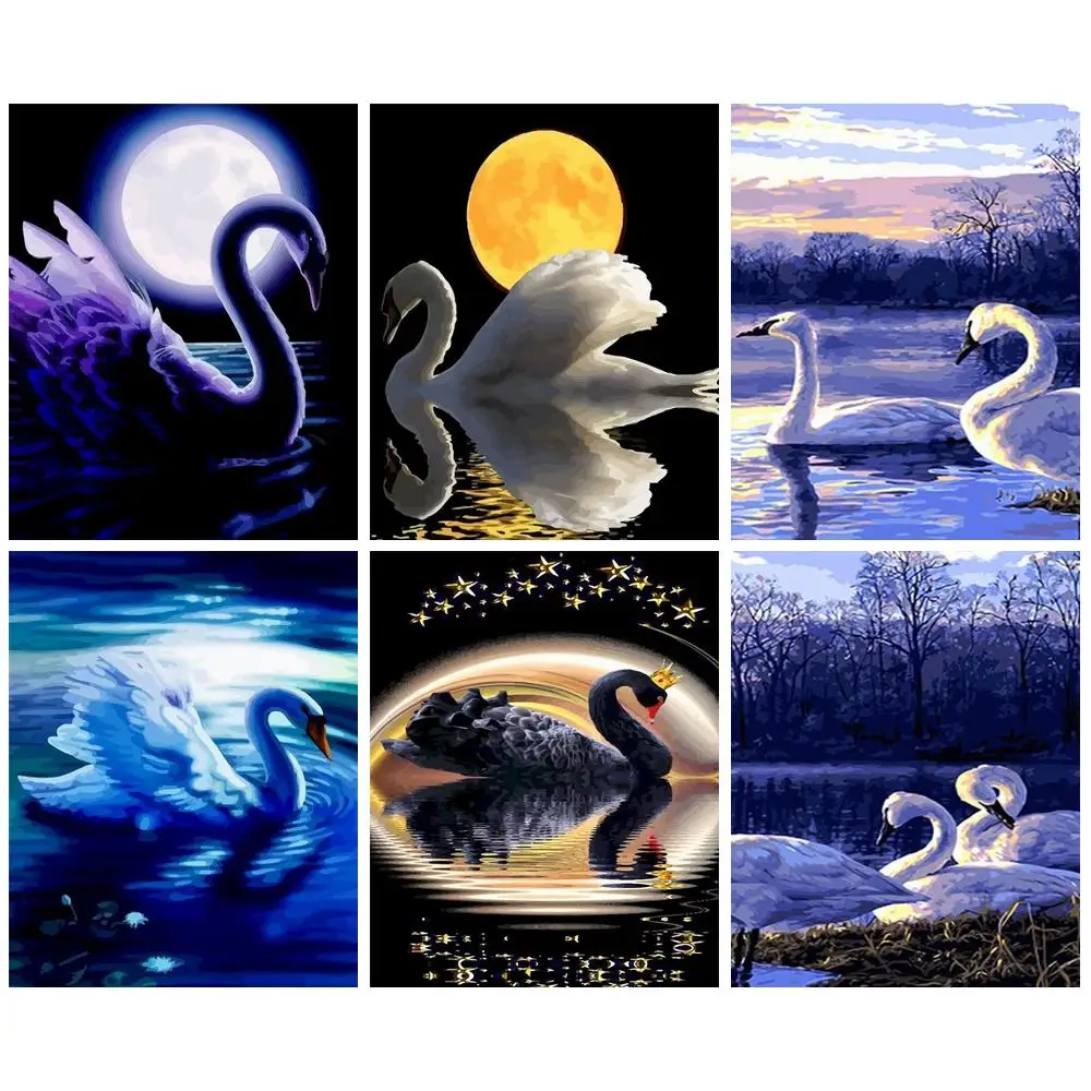 

CHENISTORY Oil Painting By Numbers Hand Painting Drawing By Numbers Swans Painting Numbers Unique Gift Decorative Paintings