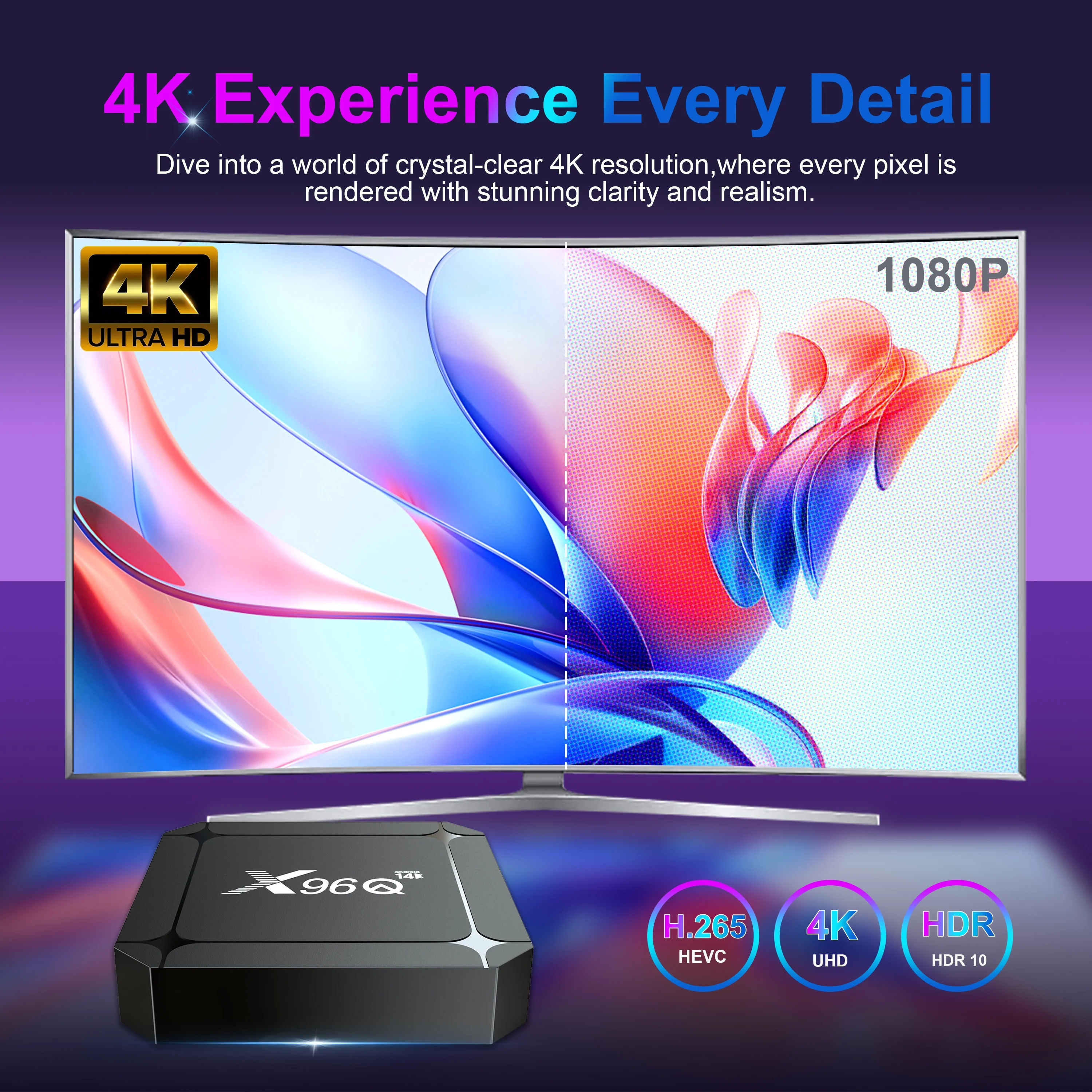 Фото X96Q Смарт ТВ-бокс на Android 14, Rockchip RK3518, поддержка 4K, WIFI6, медиаплеер для потокового вещания, Android TV-бокс, 2 ГБ/16 ГБ №1