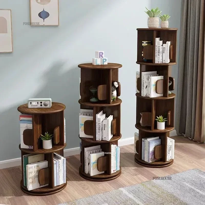 Деревянная вращающаяся книжная полка напольная для шкафа на 360° скандинавская