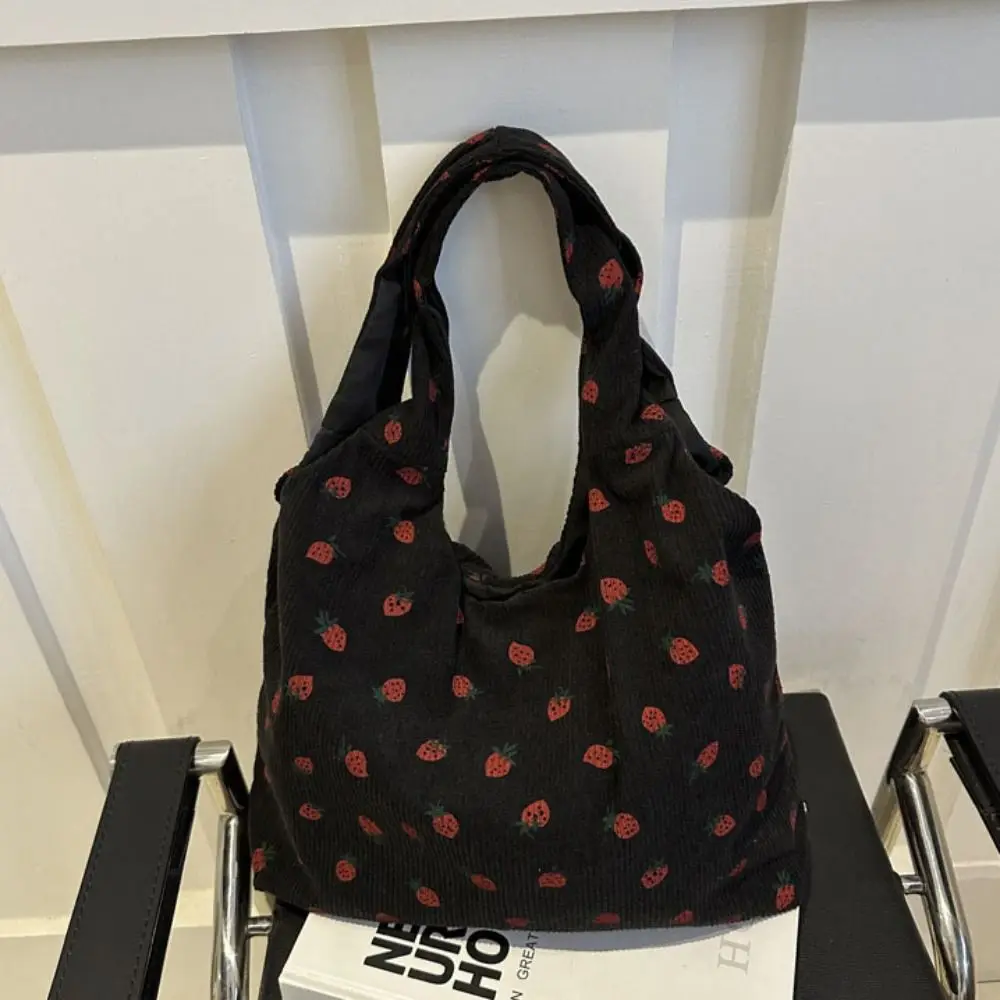 Большая вместительная сумка-тоут с клубникой и принтом квадратной формы женская