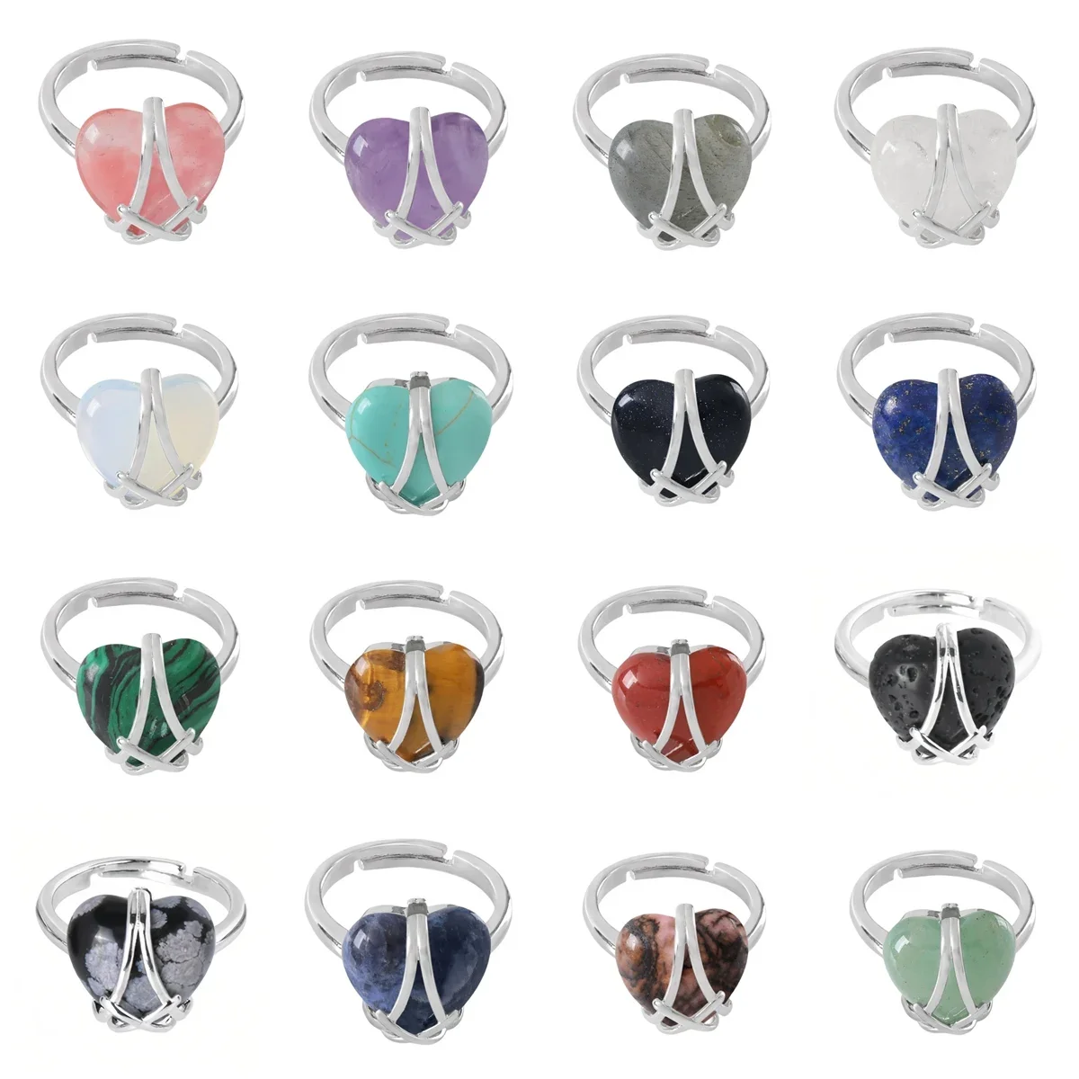 Открытые Кольца в форме сердца для женщин и мужчин девушек розовый кварц Опалит