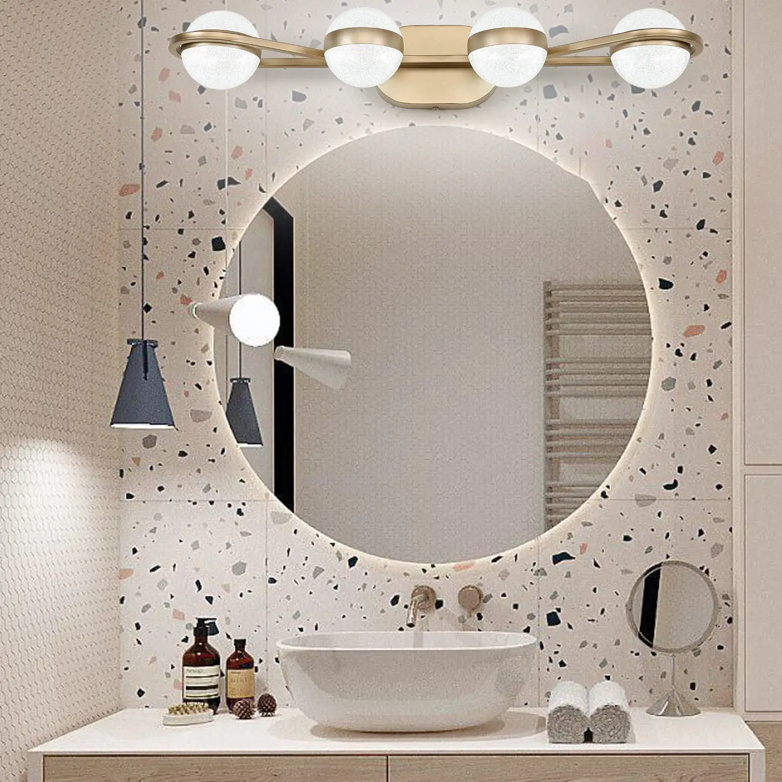 

Gold Vanity Light 4-Light 28.7'' Inches Long LED Bath Wall Lamps Sconces Lighting Fixtures with Globe Acrylic Balls 24W 6000K