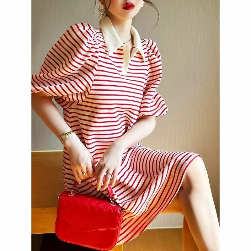 

Women's Dress Long Dresses For Birthday Party Vestidos Sexy Red Stripe Elastic Waist Dress Fashion Evening 2023 New Clothes