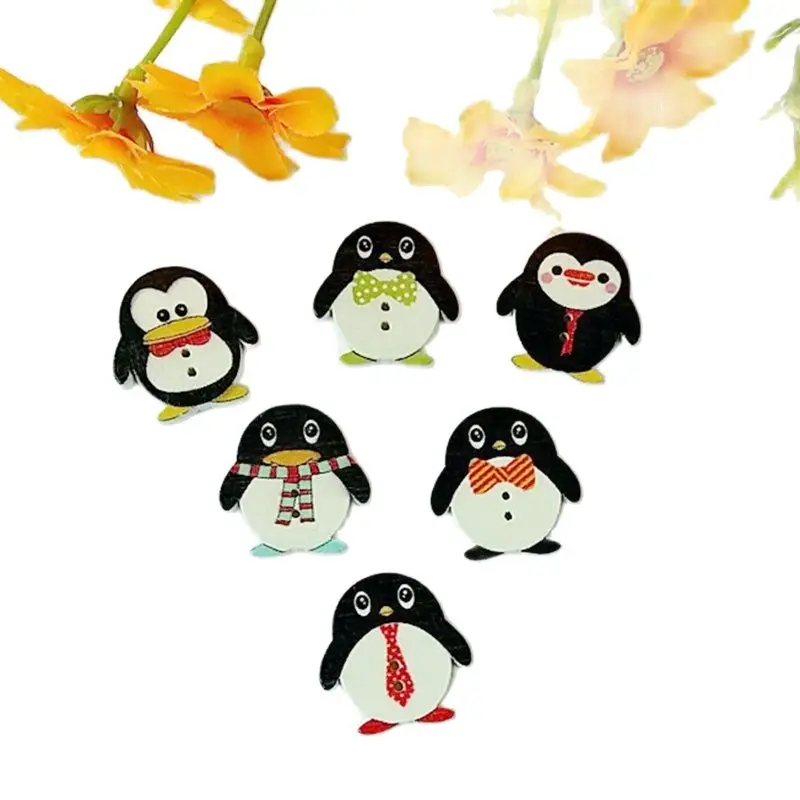 50 шт./партия, деревянные пуговицы в форме пингвина