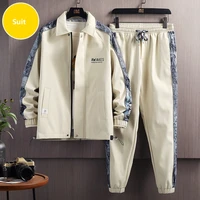 mens fashion stitching casual suit spring and autumn youth tooling suit sports lapel jacket sports pants two piece set
