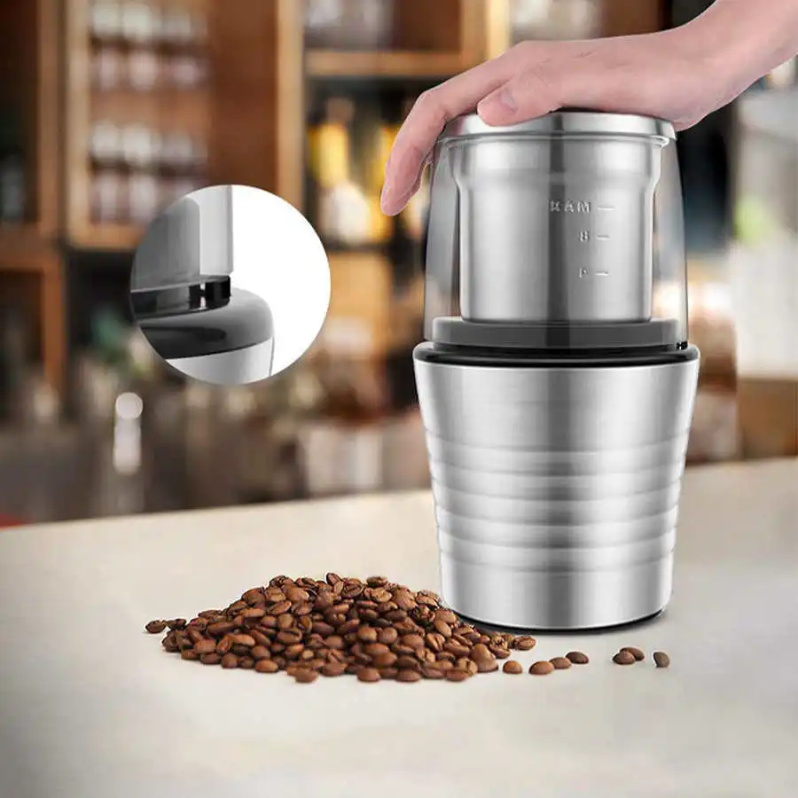 2 In 1 Wet and Dry Coffee Bean Grinder Double Cup Electric Coffee Mill Kitchen Grain Spices Nuts Coffee Beans Grinding Machine