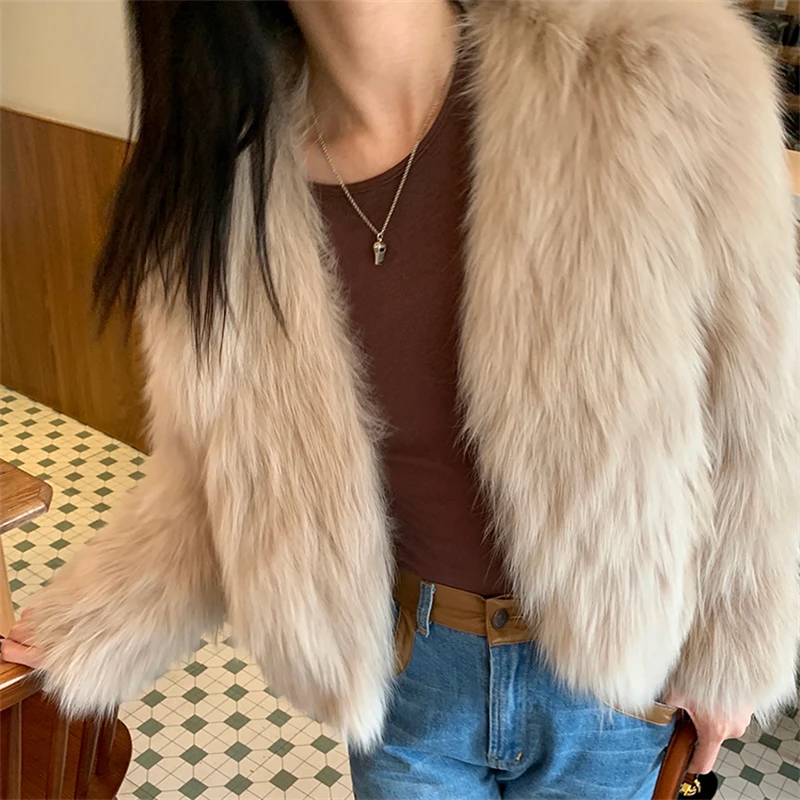 2022 Women Winter Faux Fox Fur Coat Korea Fashion Elegant Warm Coats Loose Outercoat Lady Party Club Outfits Casual White Black