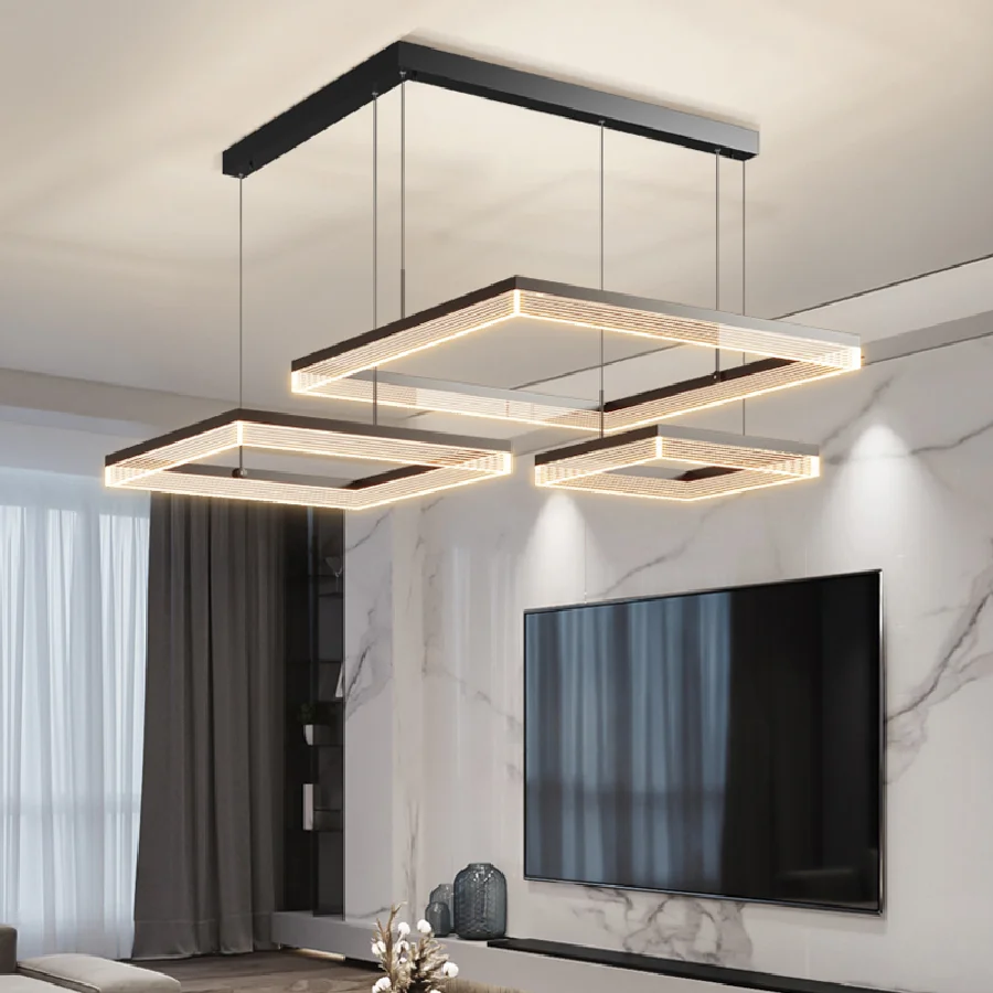 

Nordic Minimalist Square Design Led Pendant Lights Living Dining Room Home Decor Bedroom Indoor Lighting Hanging Light Fixture
