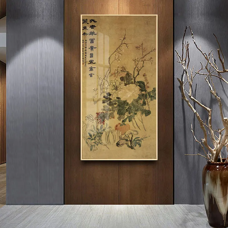 Китайский стиль тушь цветок птица холст картина красивое растение большой