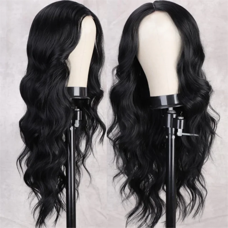 

Wave Synthetic Lace Front Wig Black Straight Wigs Long Lace Wig for Women with Pre-Plucked Hairline HD Transparent Daily Hair