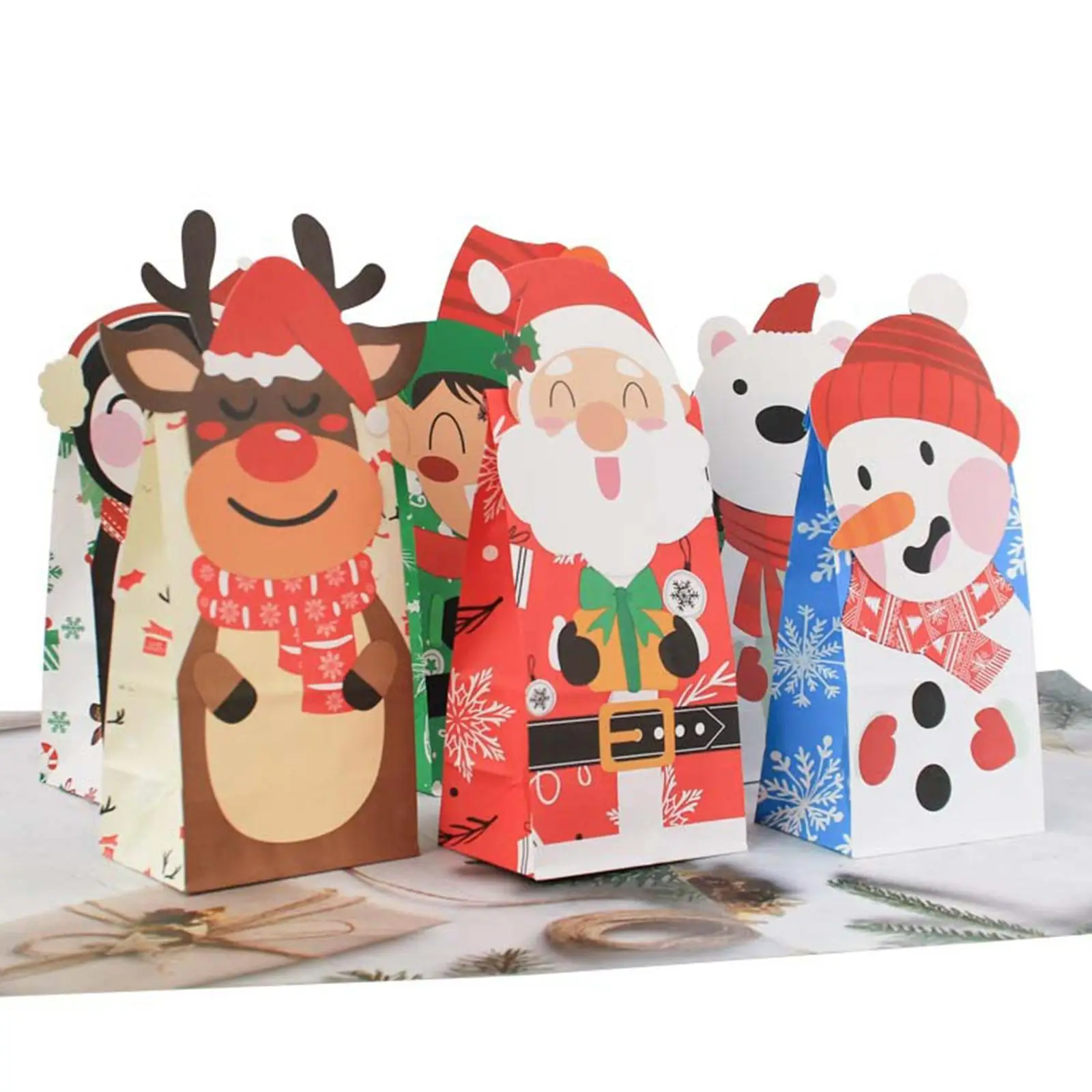 

24 Pcs Kraft Paper Bags Gift Bags Food Cookie Packaging Bags Party Favor Boxes Merry Christmas Xmas New Year Decoration