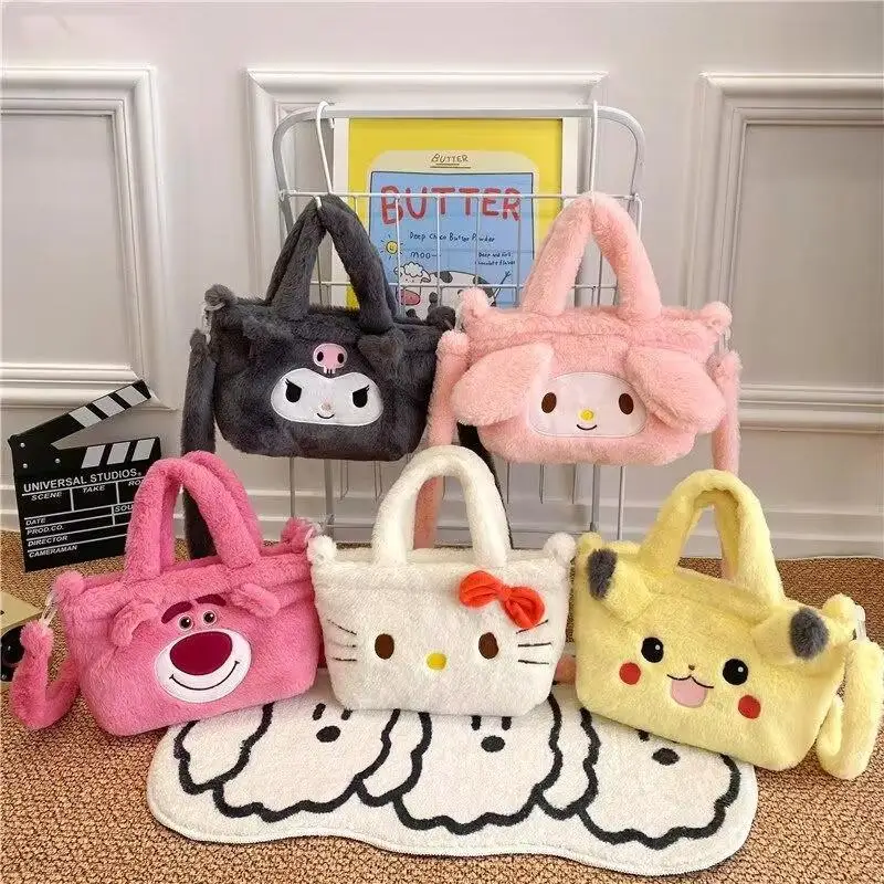 

Kawaii Cute Sanrio Hellokitty My melody Kuromi Cinnamoroll Lotso Pikachu bag One shoulder bag Plush bag friend Birthday Gift