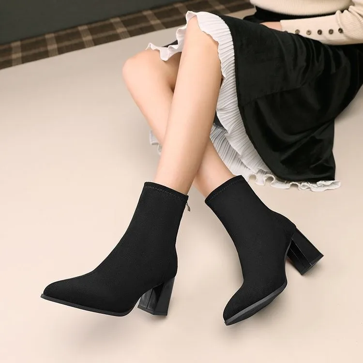 Ботильоны женские на низком каблуке с заостренным носком молнии