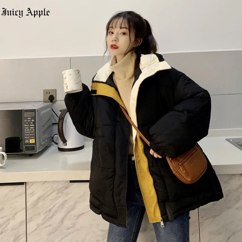 Coats Woman Winter 2022 Thick Parkas Streetwear Spliced Stand-neck Coats Jackets Zippers Pockets Female Clothing Office Lady Y2k