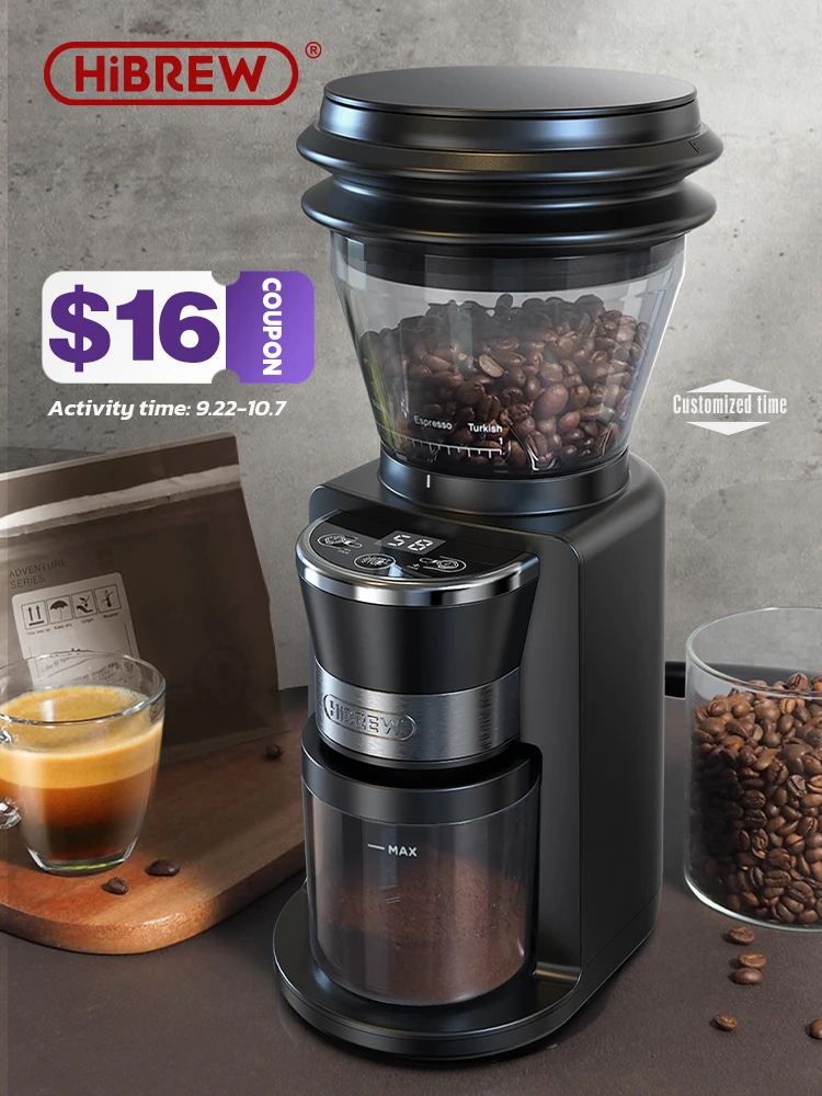 Автоматическая кофемолка HiBREW G3, электрическая кофемолка с 34 положениями, для приготовления эспрессо, американского кофе, для визуального хранения зерен Автоматическая кофемолка HiBREW G3, электрическая кофемолка с 34 положениями, для приготовления эспрессо, американского кофе, для визуального хранения зерен