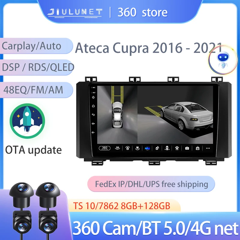 

JIULUNET Smart Stereo Android Auto 360 Cam радио для SEAT Ateca Cupra 2016 - 2021 Мультимедиа Видео навигация Carplay