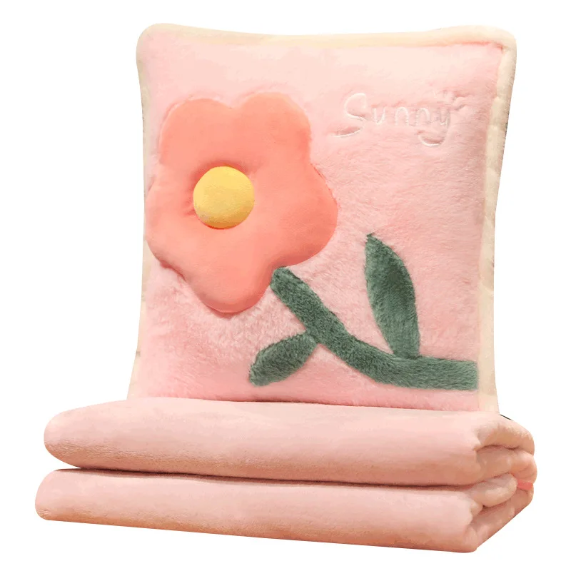 

Portable Flannel Blanket 2 In 1 Pillow Flower Plush Toy Doll Hand Warmer Throw Pillows Sofa Bedding Quilt Car Home Sofa Decor