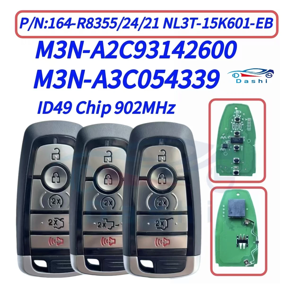 Фото Dashi, 902 МГц ID49 чип автомобильный дистанционный ключ для Ford Edge Fusion Expedition Explorer Mustang F Series 2017-2020, M3N-A2C 93142600 №1