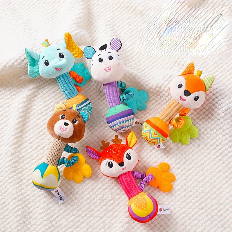 

Детская игрушка для раннего развития, удобная плюшевая кукла для новорожденных, жираф, слон, Прорезыватель для зубов, погремушка для детской кроватки
