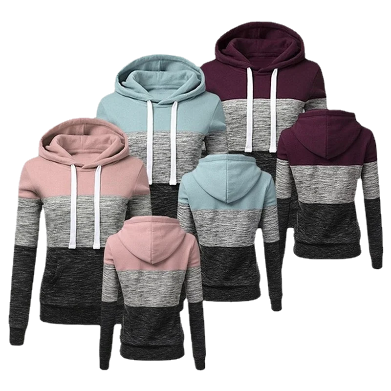 

2022 Autumn and Winter Womens Long Sleeve Fleece Pullover Hoodie Sweatshirts Color Stitching Striped Hoodies Tops 3 Colors S-4XL