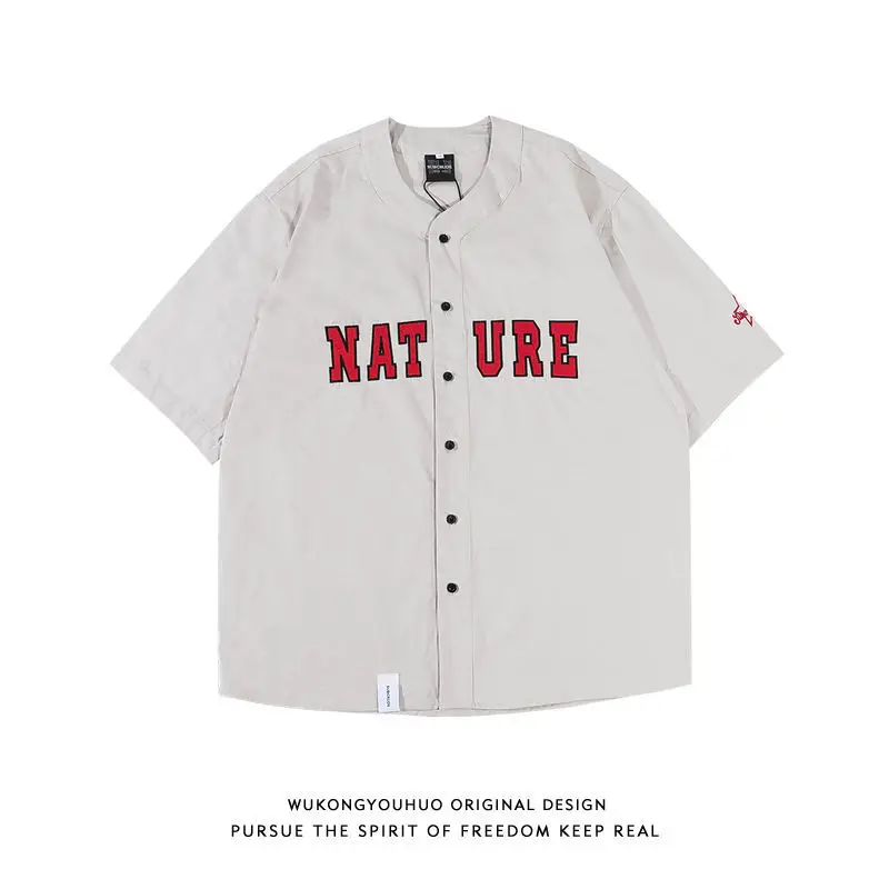 

American Retro Embroidered Baseball Uniform Short-sleeved Shirt Men Women Shirts Summer New Street Loose Casual Shirt Jacket New
