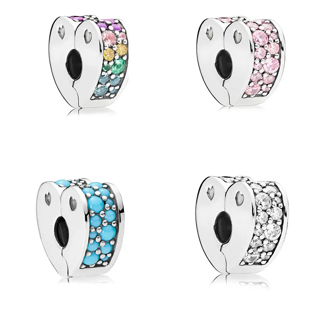 

Authentic 925 Sterling Silver Bead Love Heart Crystal Stopper Safety Beads For Original Pandora Charm Bracelet & Bangles Jewelry