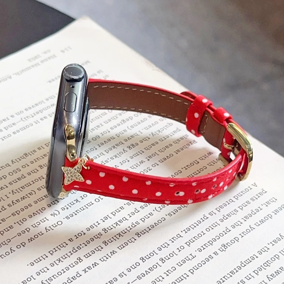 Ремешок из искусственной кожи в горошек для Apple Watch Series 11, 10, 9, 8, 7, 6, 5 SE UItra iWatch 4946454442414038 мм, тонкий ремешок-браслет (art.: 3920d4b525d6f) - 3920d4b525d6f