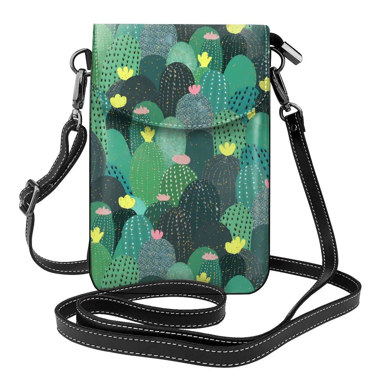 

Green Cactus Shoulder Bag Floral Print Shopping Leather Women Bags Female Fashion Funny Purse