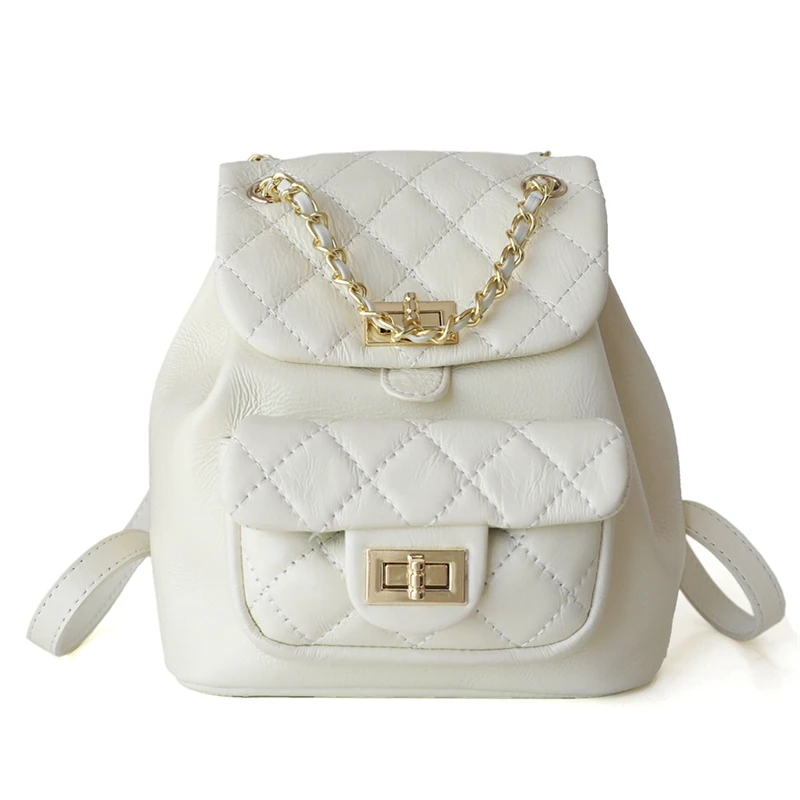 

New Genuine Leather Women Shoulder Backpacks Girls Cowhide School Bags Luxury Designer Plaid Bag Large Capacity Travel Knapsack