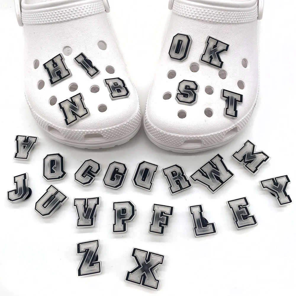 

5PCS English Letters Luminous Series Shoes Croc Charms PVC Soft Rubber Shoes Decoration Buckle Sandals Accessories Kids Gifts