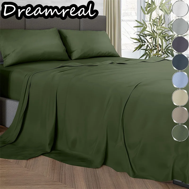 

Dreamreal Organic Bamboo Bedding Set Bed Sheet Sets Fitted Sheets Flat Sheet Pillowcase Luxury Double Queen King Size Bedsheet