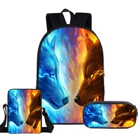 3pcsset cool moon and howling wolf school backpack for teenage boys girls children school bag set student book bags