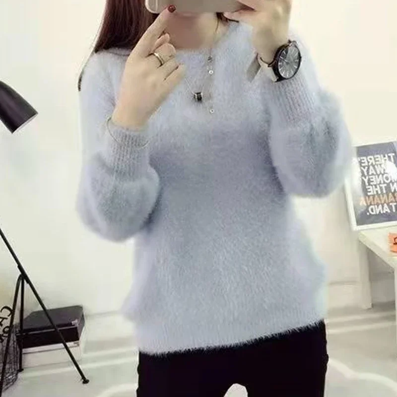 Осенне-зимний однотонный модный свитер с длинным рукавом женские повседневные