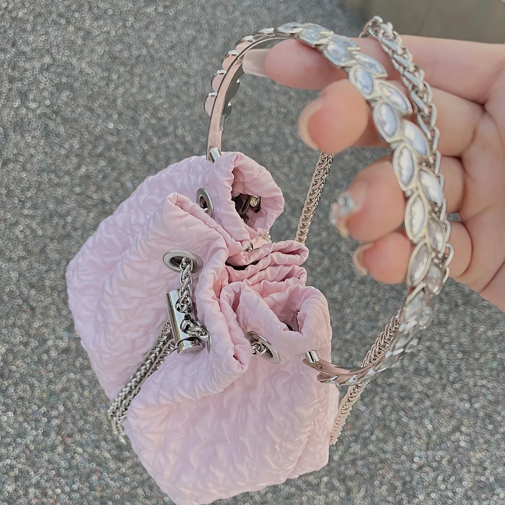 

Sweet Bucket Bag Small Water Diamond Ring Handbag with Foreign Fashionable Fairy Women's Bag Paired with Skirt Crossbody Bag