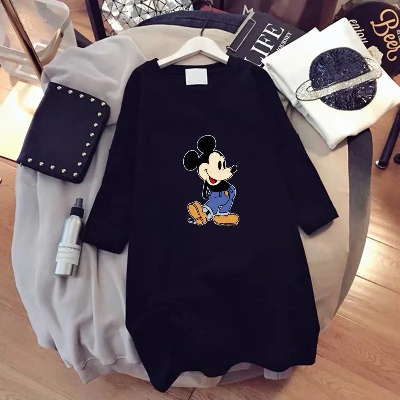 

Летняя футболка женская новая Корейская версия свободная футболка средней длины с коротким рукавом Повседневный Топ с круглым вырезом и пр...