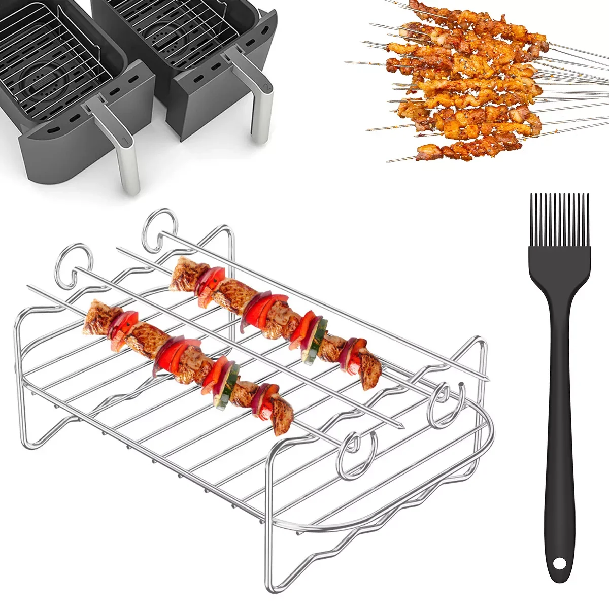 

NEW2023 Air Fryer Rack Set Air Fryer Accessories Versatile Grilling Rack Double Layer Rack Skewers Kitchen Accessories for Ninja