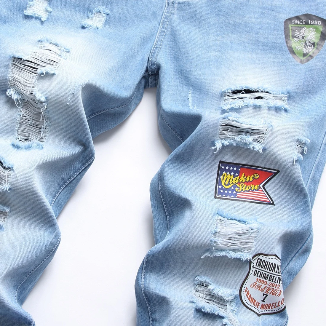 Fashion Streetwear Men Ripped Jeans Casual Britain Style Male Denim Pants Mens Brand Classic Stretch Slim Pencil Trouser Blue