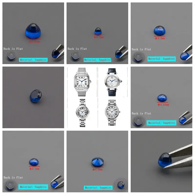 Фото Синий сапфировый круглый подходит для Cartier Crown Fit Ballon Bleu Pasha Panthere Santos Cle Ronde Maillon Drive Tortue Multiple №2