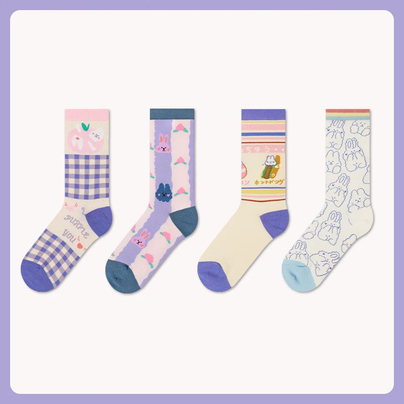 5 pairs of women's socks Women's socks character socks rabbit figure medium tube socks casual socks girl's socks