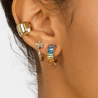 trendy hot selling metal hoop earring with colorful glass stone crystal earrings various colors earring for women