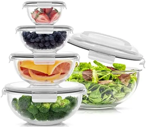 

Mixing Bowls. 5pc Glass Bowls with Lids Set \u2013 Neat Nesting Bowls. Large Mixing Bowl Set incl Batter Bowl, Cooking Bowls, St