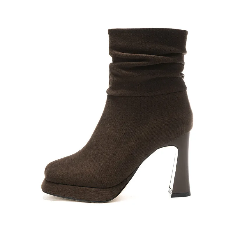 

Женские ботинки на толстом каблуке, водонепроницаемые короткие ботинки на платформе, с квадратным носком, в стиле пэчворк, на высоком каблуке, GH359, для осени и зимы