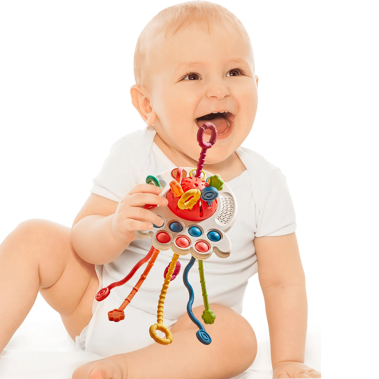 

UFO Activity Toy Colorful UFO Food Grade Pull String Toy Pull String Interactive Toy Montessori Toys Safe Food Grade Silicone