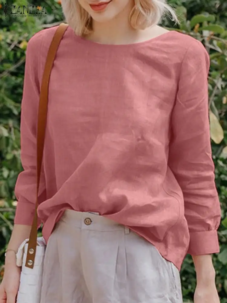 

ZANZEA модная Осенняя Праздничная хлопковая блузка женская винтажная Однотонная рубашка с длинным рукавом женская летняя блуза Повседневная ...