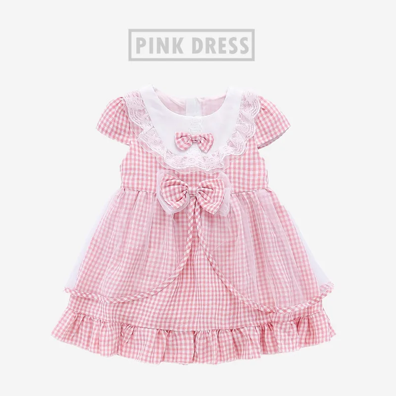 

Spanish Girls Dress 2022 Summer Lolita Vintage Turkey Bow Plaid Children Dresses Kids Baby Girl Eid Princess Pink Clothes Frock