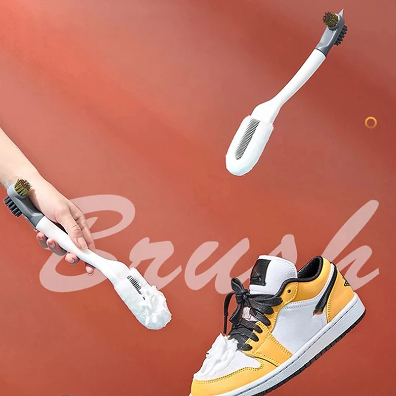 

1pc New Long-handled Board Scrubbing Clothes Bristle Brush Soft Bristle Shoe Brush Cleaning Double-head Design Brush
