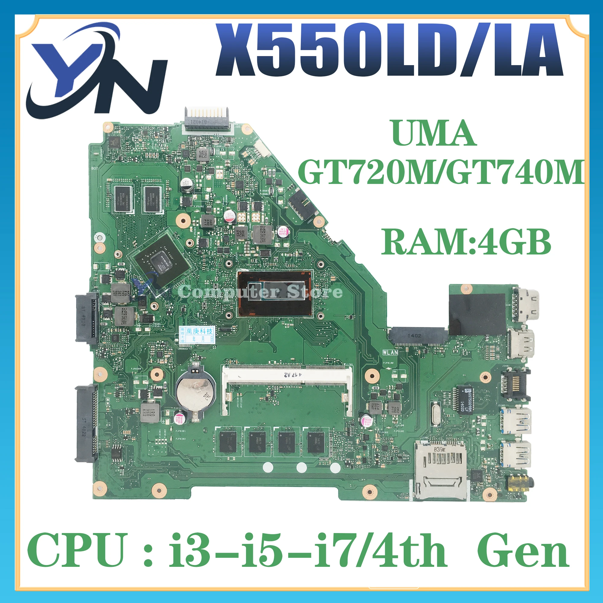 

X550LD Mainboard For ASUS X550 X550LA X550LC X550LN E550L Pro550L A550L F550L P550L K550L Y582LD Laptop Motherboard I3 I5 I7 4th