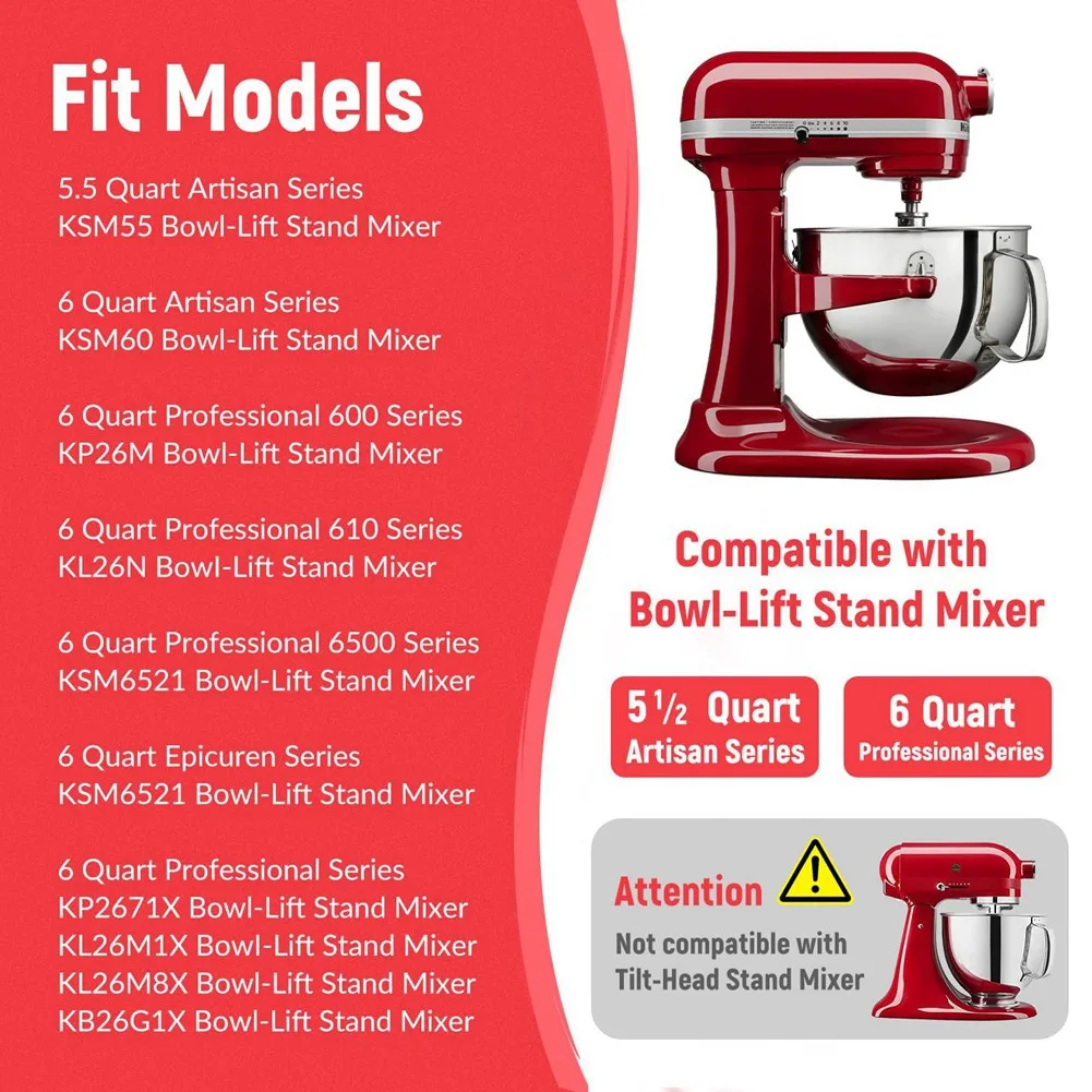 Фото FSLH для миксера 6 QT Крючок для теста K256WW Проволочный хлыст и лопатка с плоским лезвием Насадки для миксеров из нержавеющей стали №5