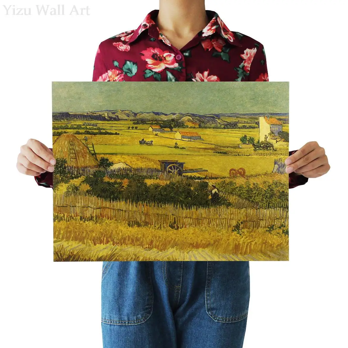 

Van Gogh Wheat Field Vintage Kraft Paper Poster Artwork Landscape Wall Sticker Pictures Prints Living Room Decoration
